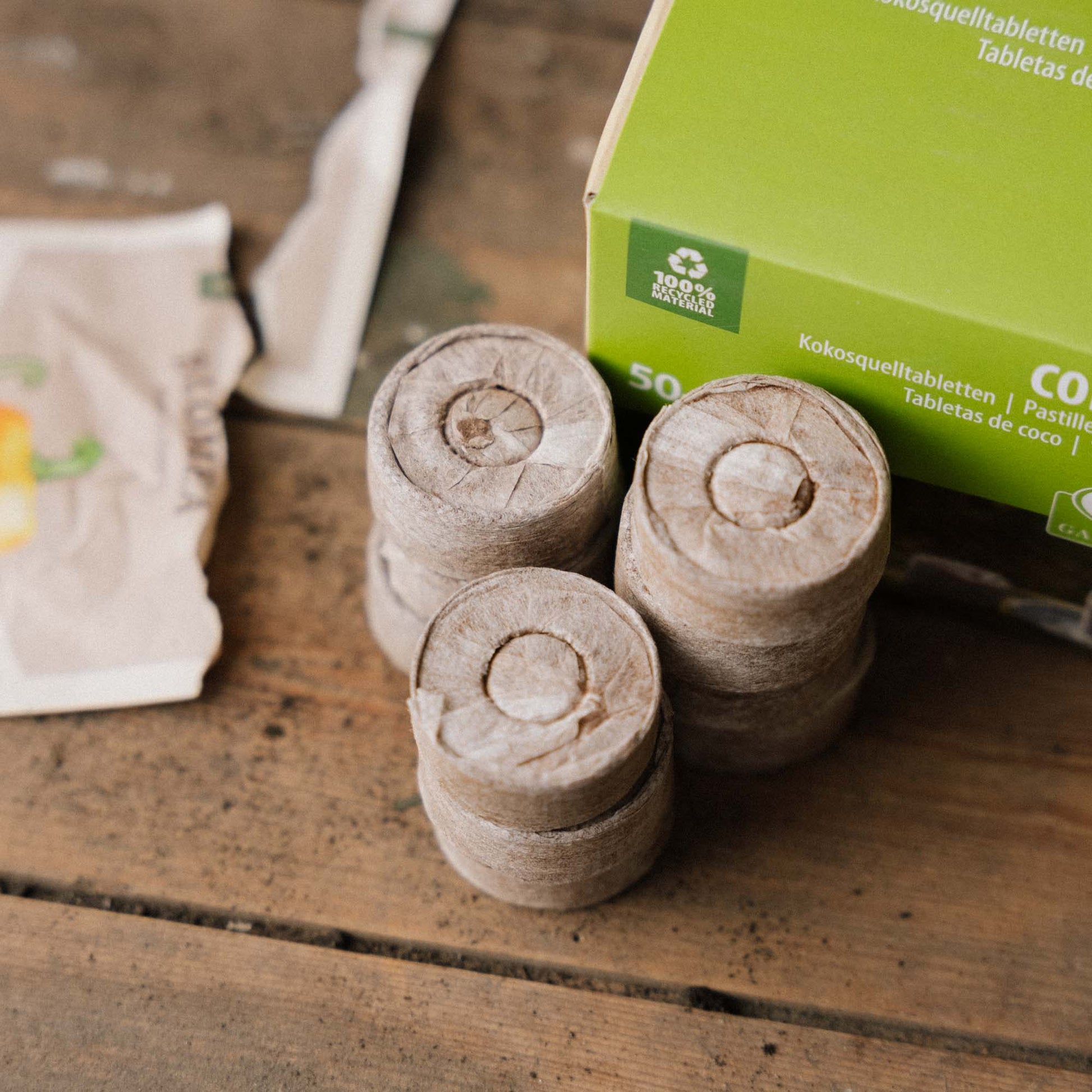 Kokos Quelltabletten 35 mm, Verpackungslösung 50 Stück.