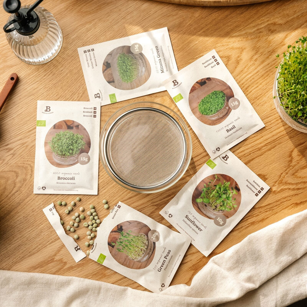 Microgreenbox mit Keimschale - 5 Tüten Biosamen