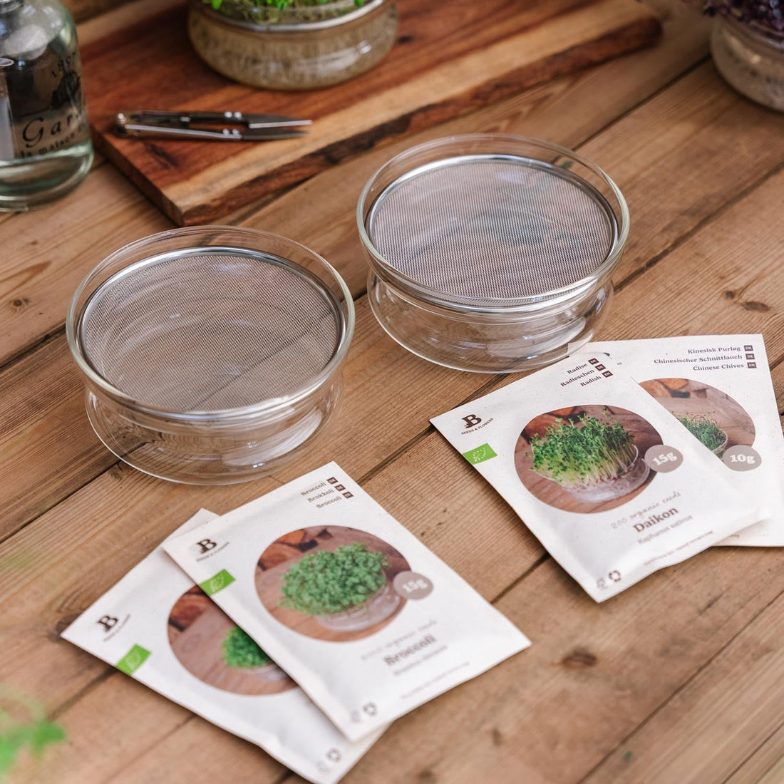 Mikrogrün - Wettkampfkit mit Keimschale - 4 Tüten Bio - Samen