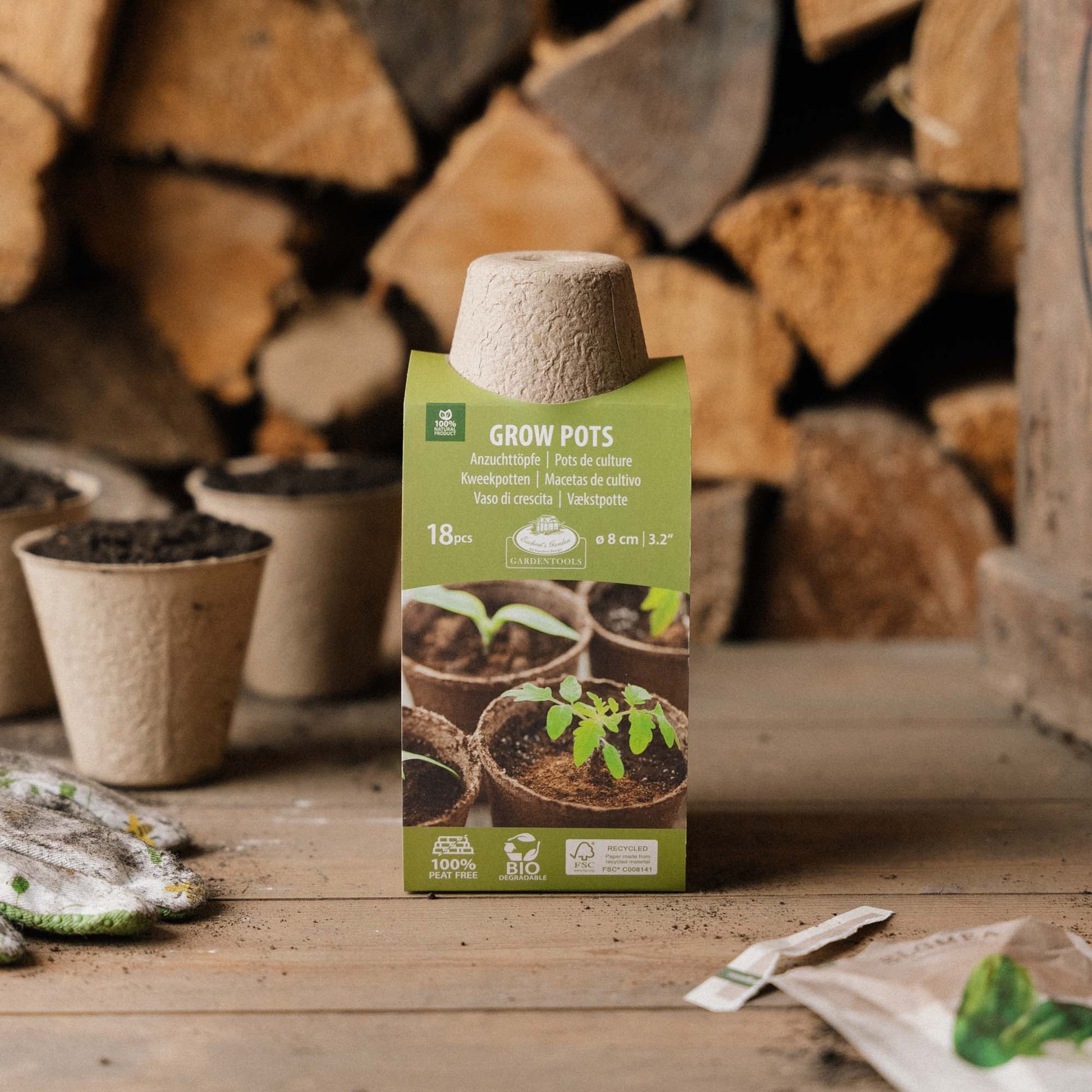 Nedbrydelig fiberpotte 8cm, 18 styks